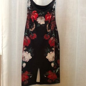 Strapless floral cocktail dress